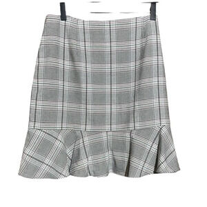 NWT LOFT GRAY BLACK WHITE PINK PLAID MINI PENCIL‎ SKIRT WITH RUFFLED HEM SIZE 10